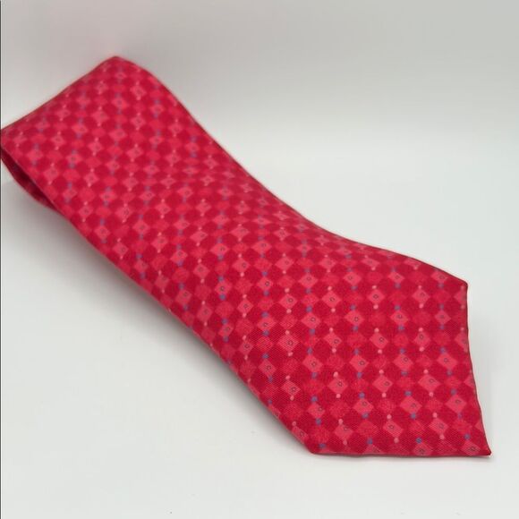 Hermes Red and Pink Silk Tie with Geometric Pattern 7865 UA - Picture 1 of 7